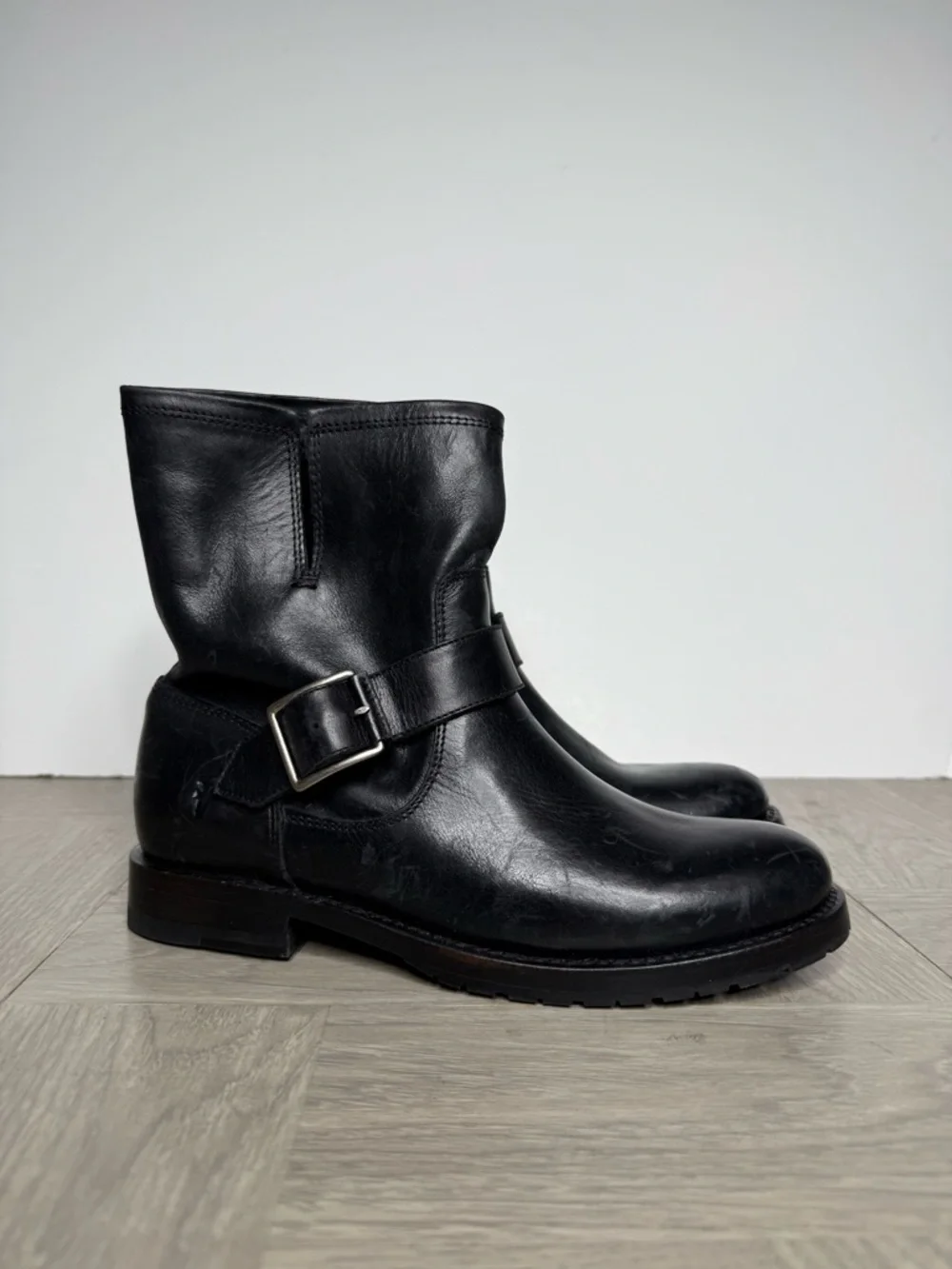 Frye Natalie Engineer Black Leather Buckle Boot 7B
